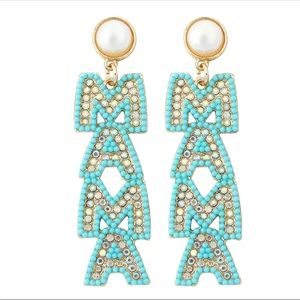 NWT Teal Tiffany Blue MAMA Earrings with Pearl Stud
